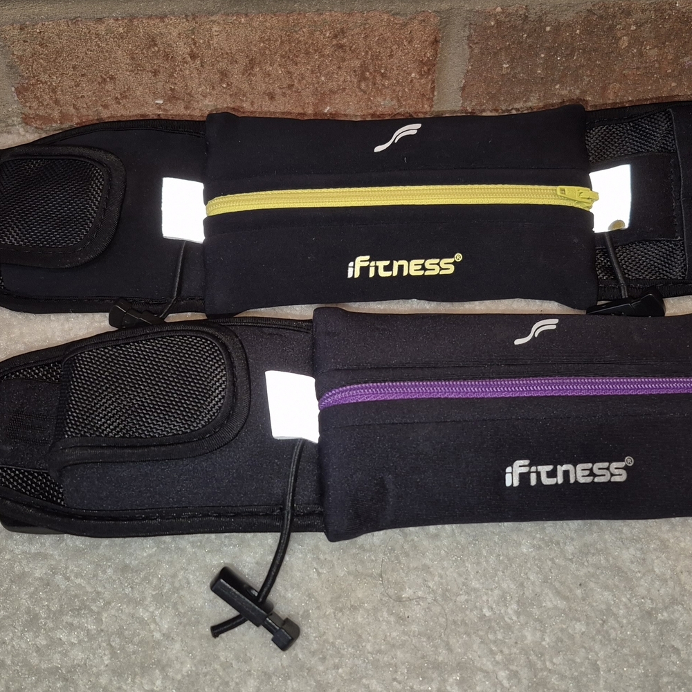 Black Running Belt with Yellow and Purple Accents
